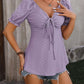 Ruched V-Neck Flounce Sleeve Blouse