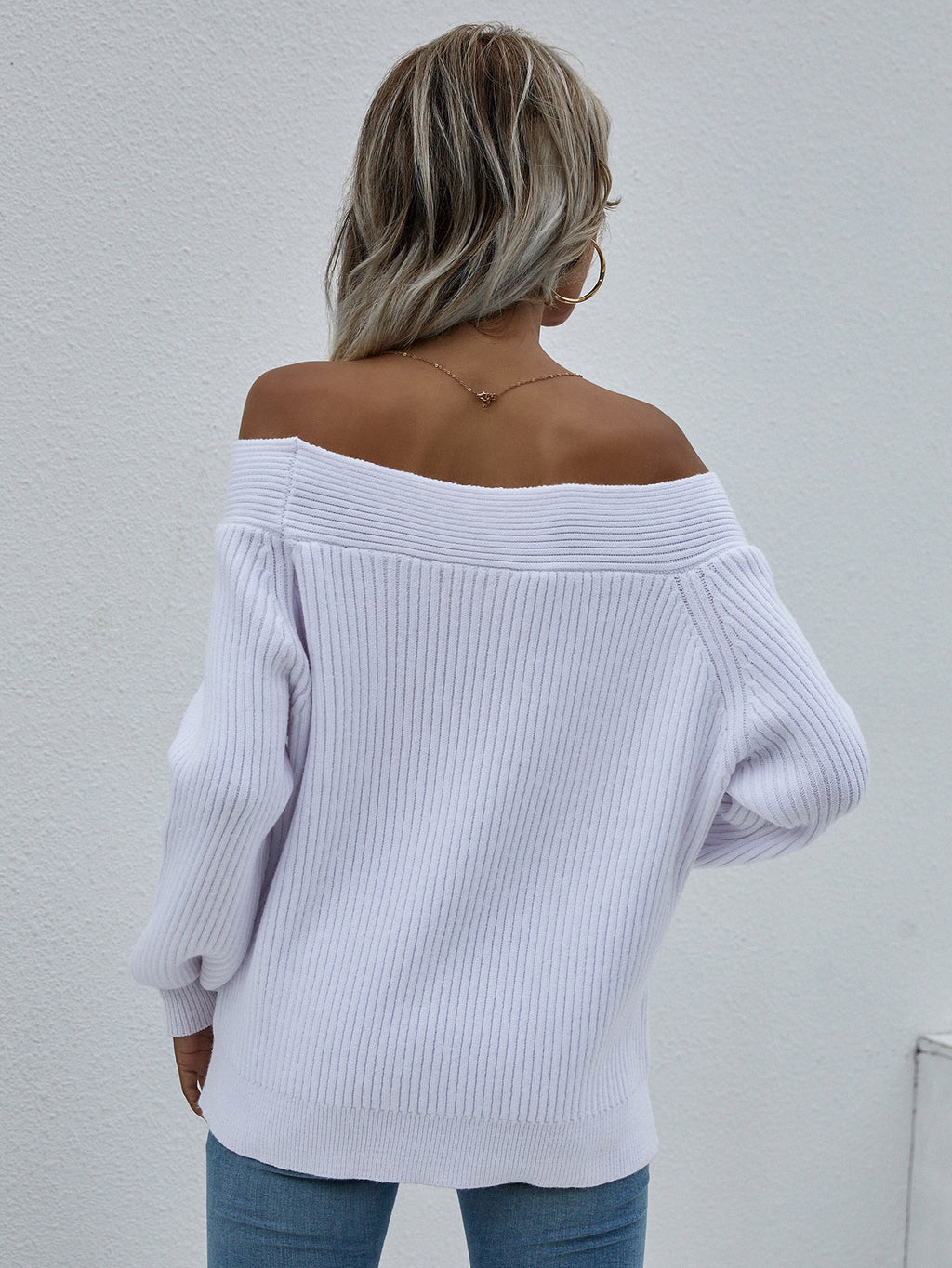 Off-Shoulder Rib-Knit Sweater *