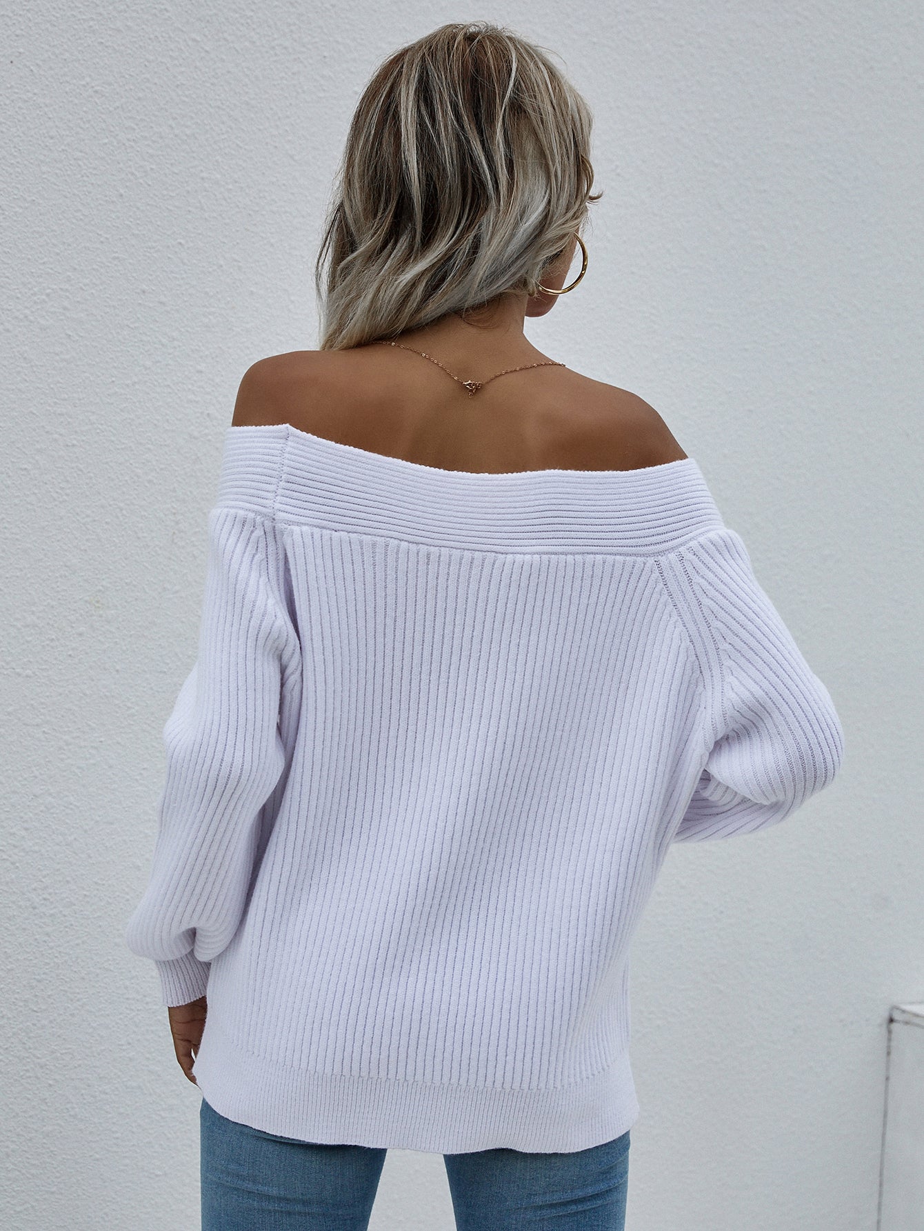 Off-Shoulder Rib-Knit Sweater *
