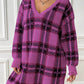 Plaid V-Neck Long Sleeve Sweater Dress