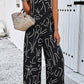 Printed Wide Strap Jumpsuit with Pockets