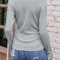 Textured Ruched V-Neck Long Sleeve T-Shirt