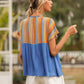 Striped Tie Neck Short Sleeve Blouse