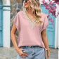 Full Size V-Neck Cuffed Blouse