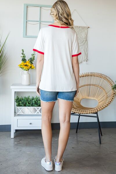 Heimish Full Size USA Contrast Trim Short Sleeve T-Shirt *