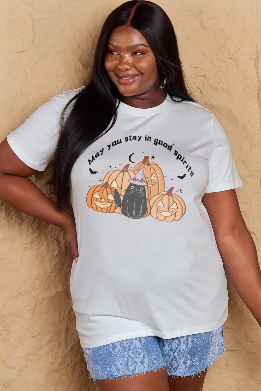 Simply Love Full Size Halloween MAY YOU STAY IN GOOD SPIRITS Graphic Cotton T-Shirt