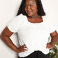 Double Take Full Size White Swiss Dot Puff Sleeve Square Neck Blouse