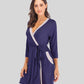 Full Size Tie Waist Surplice Neck Robe with Pockets