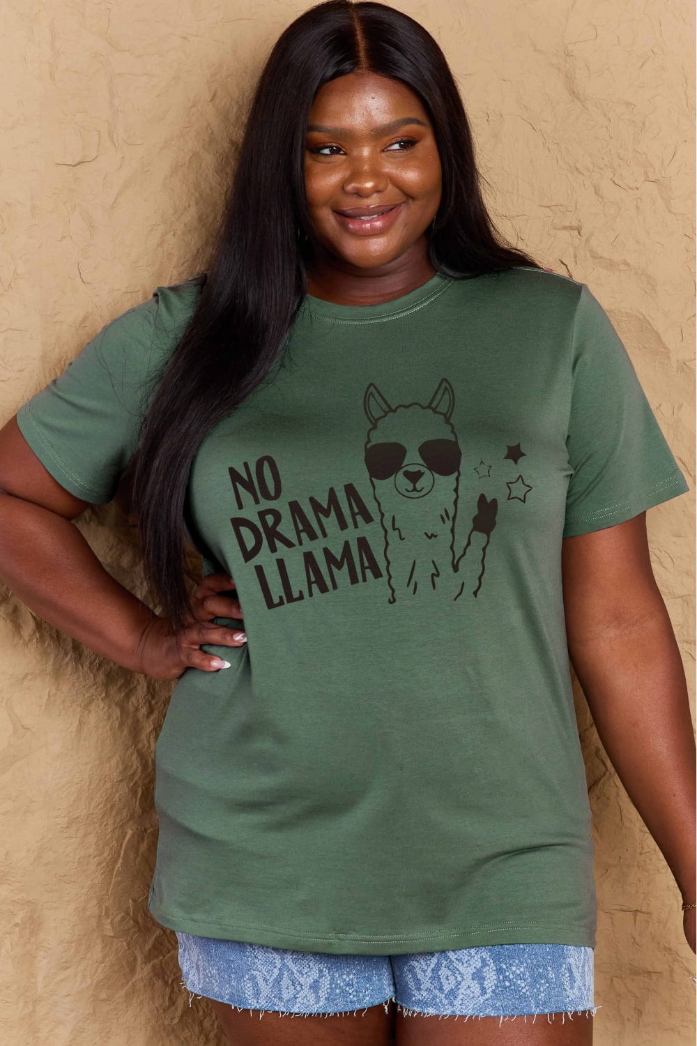 Malibu Dreams Simply Love Full Size NO DRAMA LLAMA Graphic Cotton Tee