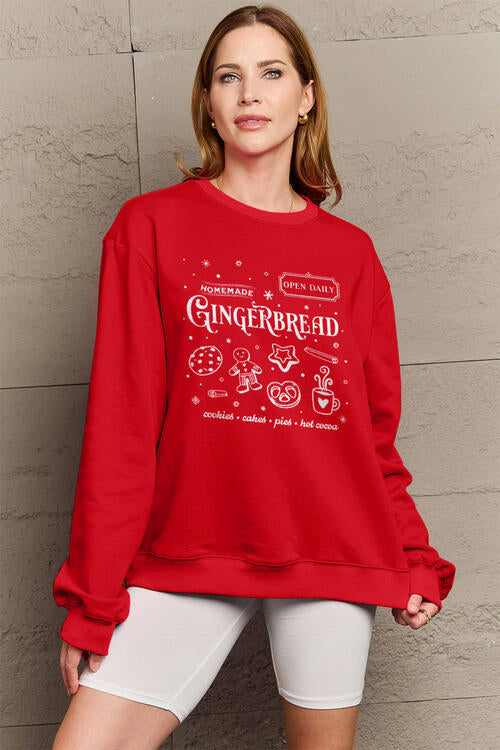 Simply Love Christmas Themed Full Size GINGERBREAD Long Sleeve Sweatshirt