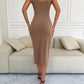 Ribbed Slit Decorative Button Cami Dress