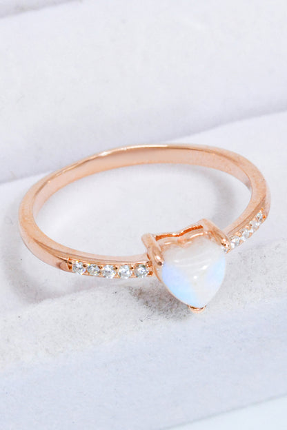 Women's Natural Moonstone Heart 18K Rose Gold-Plated Ring