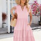 Ruched Notched Cap Sleeve Dress
