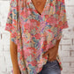 Floral Notched Neck Flutter Sleeve Blouse