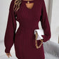 Cable-Knit Cutout Round Neck Slit Sweater