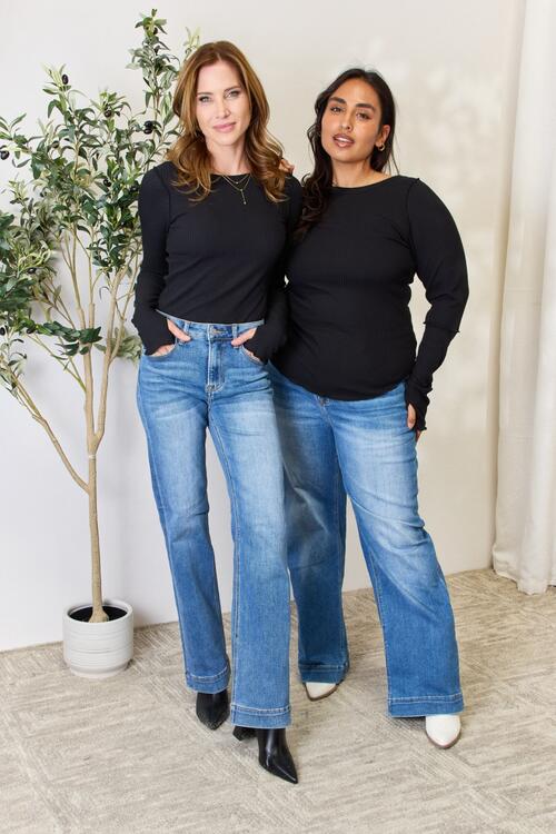 Culture Code Full Size Ribbed Round Neck Long Sleeve Top *