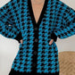 Houndstooth Button Up Long Sleeve Cardigan