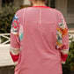 Plus Size Exposed Seam Printed Striped Round Neck Sweatshirt
