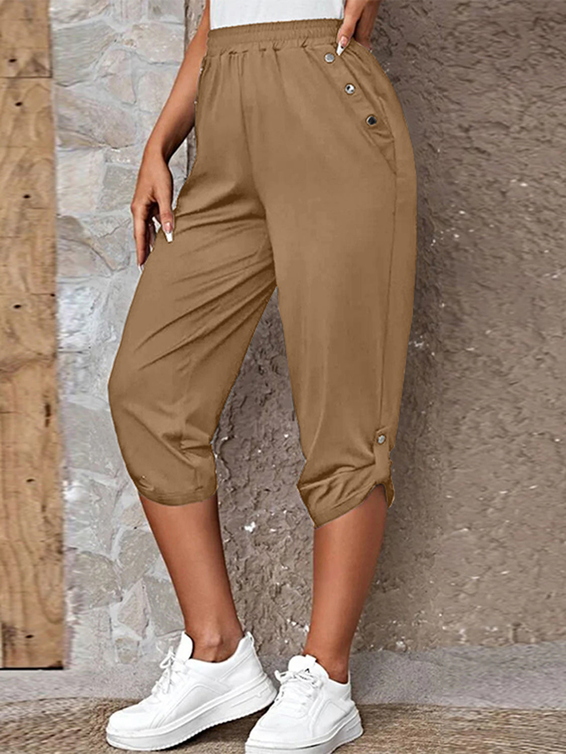 Joselyn Full Size Roll-Tab Capris Pants