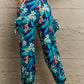 Multicolored Smocked Plant Print Long Pants