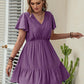 Double Take Plus Size Ruffle Hem V-Neck Short Sleeve Dress
