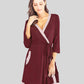 Full Size Tie Waist Surplice Neck Robe with Pockets