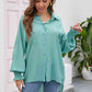 High-Low Collared Neck Lantern Sleeve Shirt