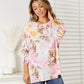 Double Take Blush Pink Floral Round Neck Three-Quarter Sleeve Top