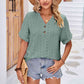 Buttoned Notched Neck Eyelet Top