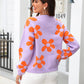 Hannah&Mea Floral Print Round Neck Dropped Shoulder Pullover Sweater