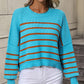 Striped Dropped Shoulder Round Neck Pullover Sweater