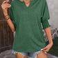 Heathered Notched Lantern Sleeve Blouse