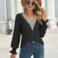 V-Neck Eyelet Flounce Sleeve Blouse