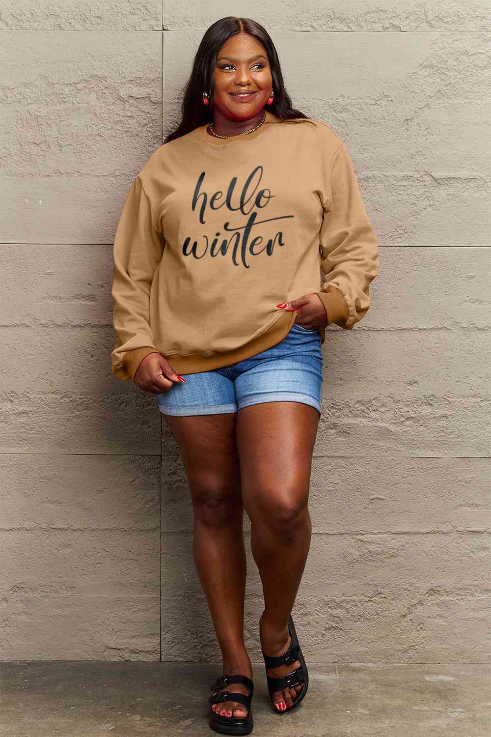 Simply Love SEASONAL Full Size HELLO WINTER Graphic Sweatshirt