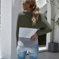 Twisted Waffle-knit Color Block Buttoned Blouse