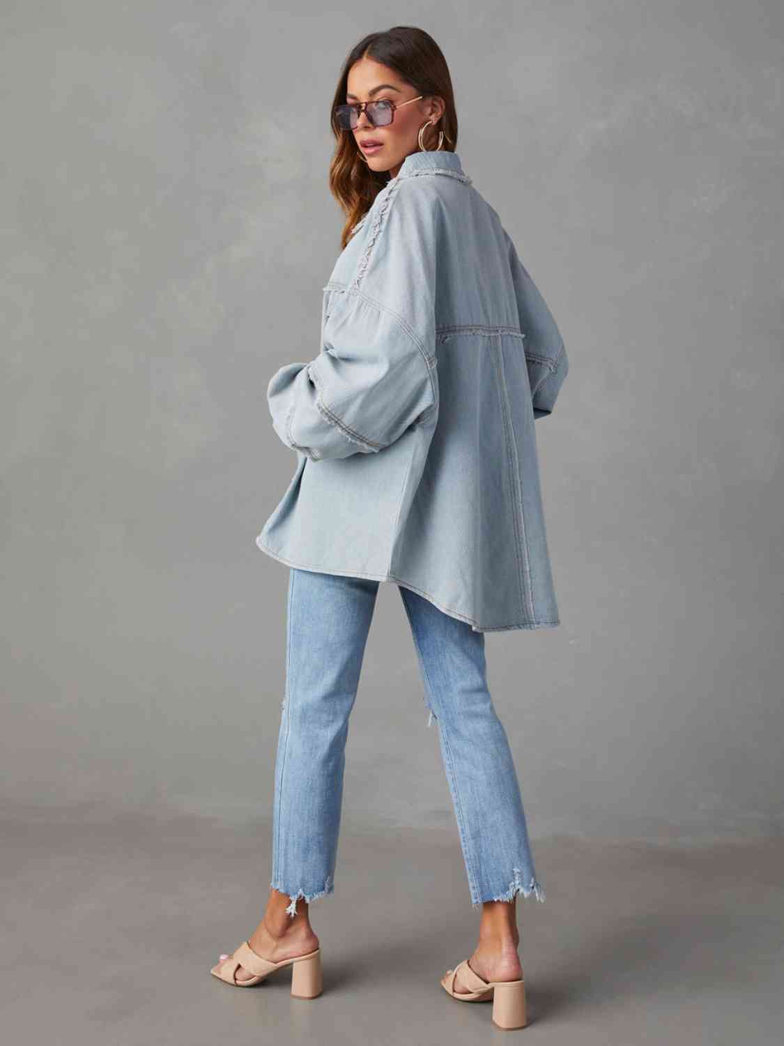 Full Size Dropped Shoulder Raw Hem Jacket