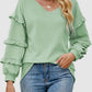 Ruffled V-Neck Long Sleeve T-Shirt