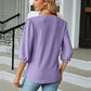 Full Size Notched Neck Three-Quarter Sleeve Blouse
