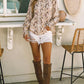 Aurora Lea Taupe Printed Round Neck Long Sleeve Blouse