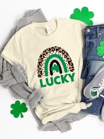 LUCKY Round Neck Short Sleeve T-Shirt