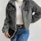 Fuzzy Button Up Collared Neck Jacket