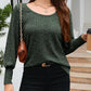 Ribbed Round Neck Lantern Sleeve Knit Top
