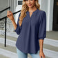 Full Size Notched Neck Three-Quarter Sleeve Blouse