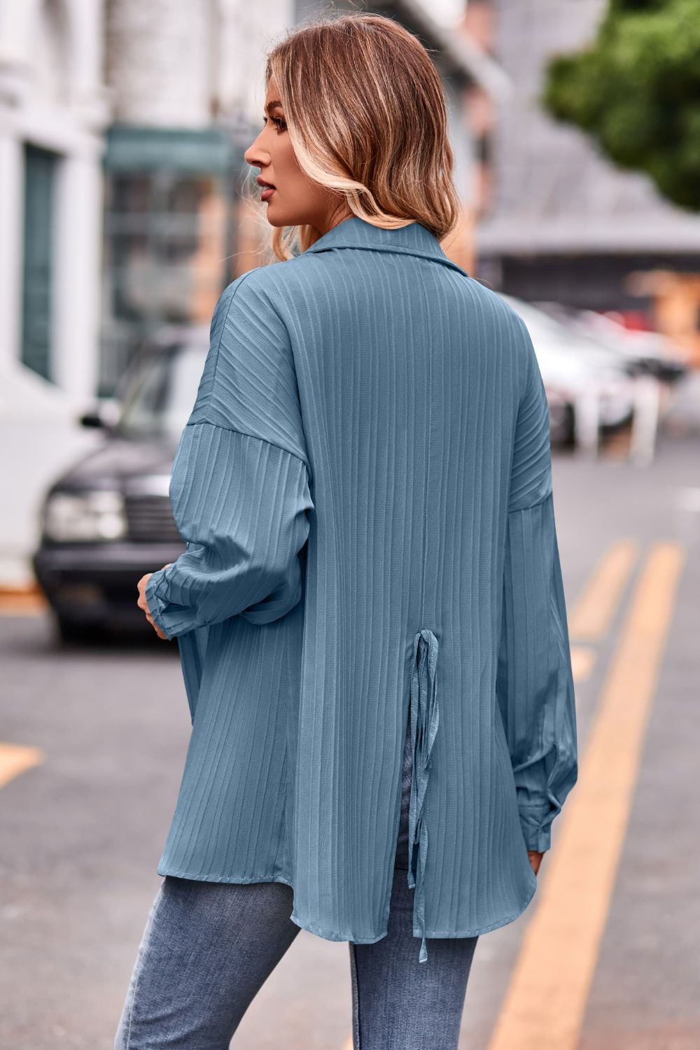 Full Size Slit Dropped Shoulder Longline Shirt