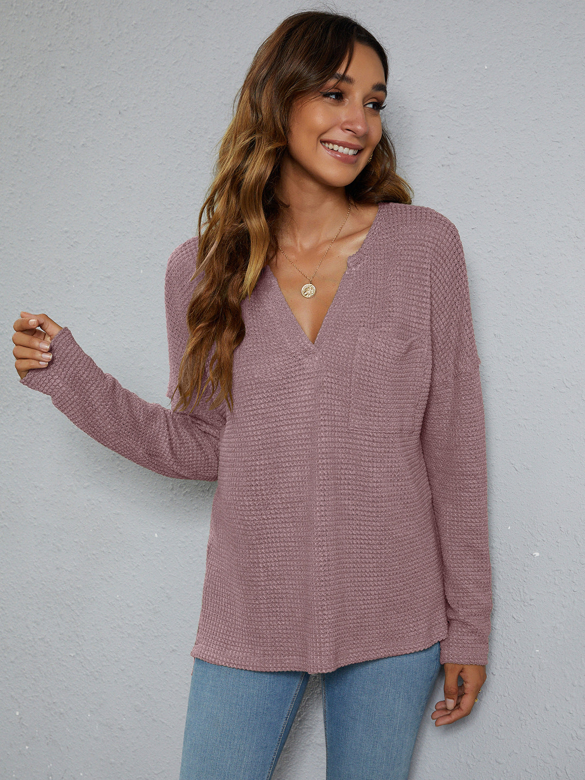 Beauteous Dropped Shoulder High-Low Waffle-Knit Top