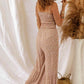 Camel Brown Floral Spaghetti Strap Smocked Wide Leg Jumpsuit
