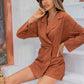 Ochre Brown Lapel Collar Long Sleeve Romper