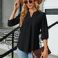 Full Size Notched Neck Three-Quarter Sleeve Blouse