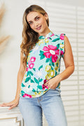 Double Take Floral Print Ruffle Shoulder Blouse *