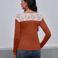 Lace Trim Long Sleeve Round Neck Tee